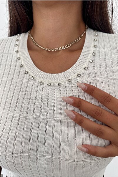 FEMELLE Μπλούζα πλεκτό από πλεκτό βαμβακερό μαργαριτάρι - κοντομάνικο