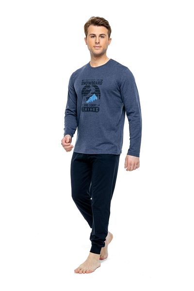Mod Collection 3894 MOD COLLECTION - Navy Blue Men's Pajama Set, Round Neck