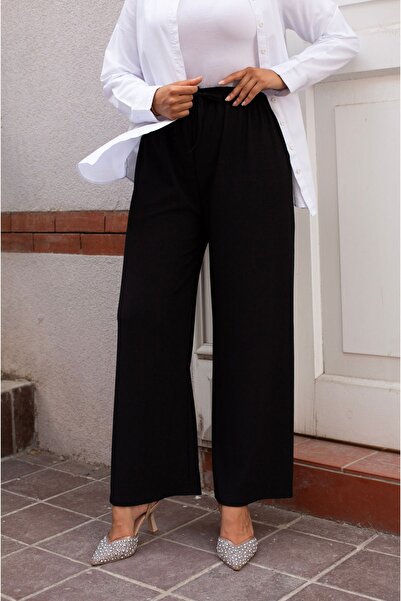 Sfg Life Moda Kadın Bel Lastikli Salaş ve Ön Bağcık Detaylı Bürümcük Şık Kumaş Pantalon