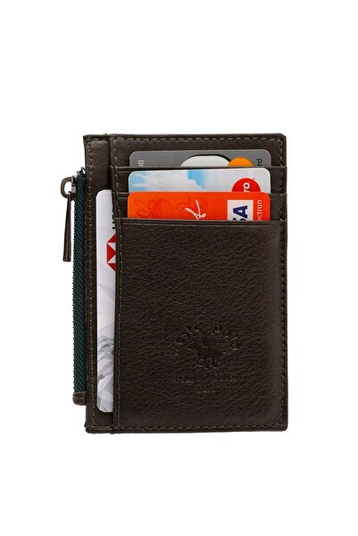 Westpolo Unisex Yeşil Hakiki Deri Fermuarlı Bozuk Para Bölmeli Kartlık