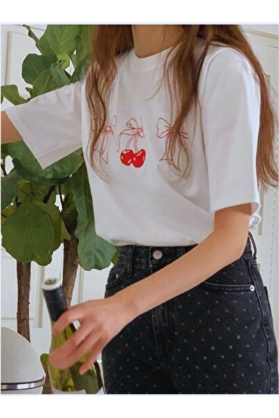 MOONBULL Ribbon Cherry gemustertes Oversize Damen T-Shirt