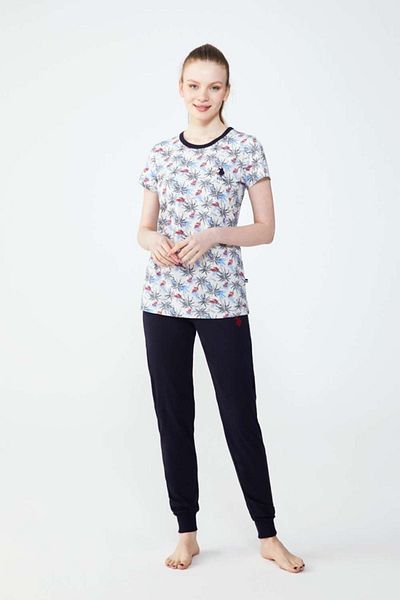 U.S. Polo Assn. Set pijamale pentru femei Ecru Melange - Gât rotund