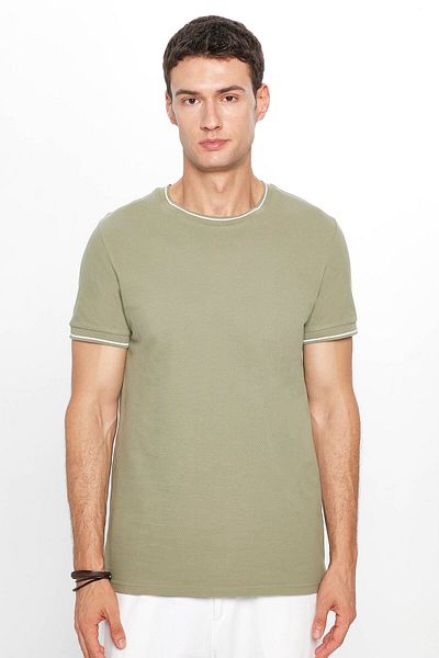 Tudors Ανδρικό T-shirt Khaki Slim Fit Crew Neck 100% βαμβακερό