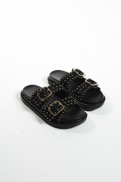 McDark Papuci damă MAGNOLIA din piele întoarsă neagră - Trop Detaliat