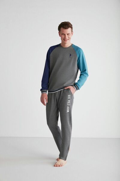 U.S. Polo Assn. - Erkek Antrasit Melanj Yuvarlak Yaka Pijama Takımı