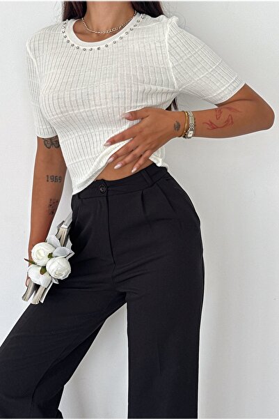 FEMELLE Μπλούζα πλεκτό από πλεκτό βαμβακερό μαργαριτάρι - κοντομάνικο