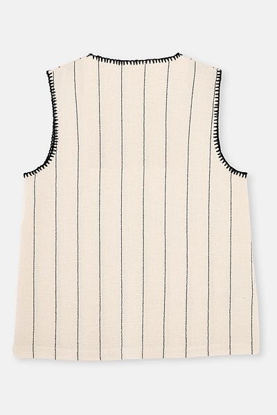Dagi Ecru-černý top s výstřihem do V - Detail prošívání