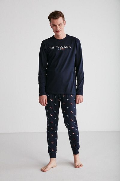 U.S. Polo Assn. Σετ ανδρικές πιτζάμες με στρογγυλή λαιμόκοψη Navy Blue