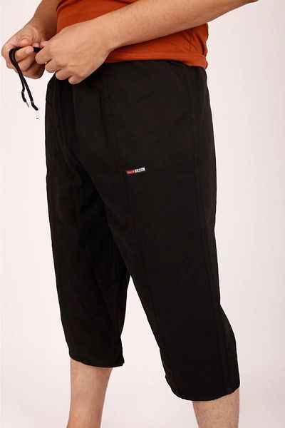 FATELLA Men's Capri with High Waist and Elastic Raw Cloth - Natural Black