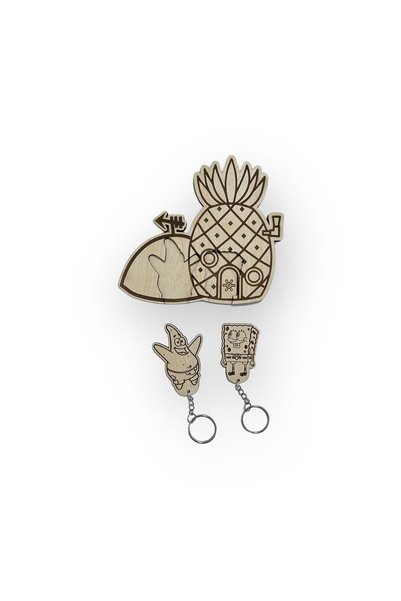 Dlyn Dalyan Spongebob and Patrick Pineapple House Wooden Keychain Set, Look up Keychain