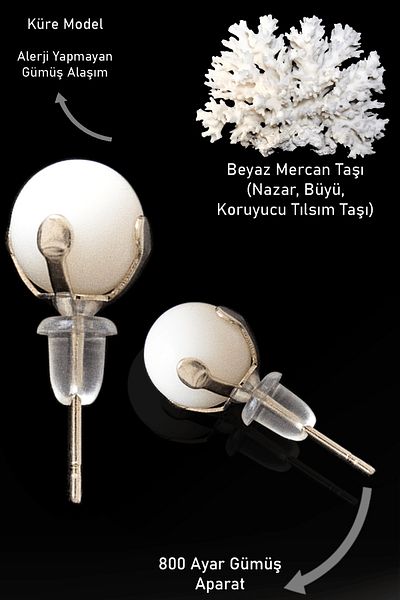Tesbih Atölyesi White Coral Stone Point - Certified Natural Earrings
