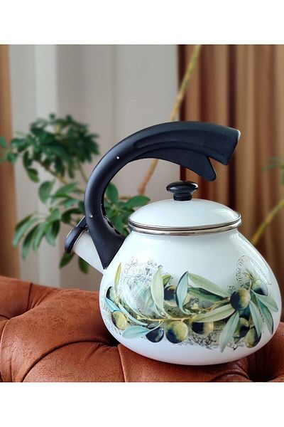 EBRULİEMAYE 2.4 Liter Olive Enamel Kettle Teapot with Pressure