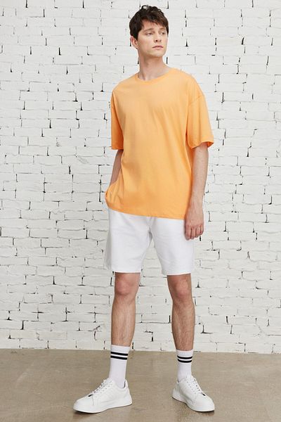 AC&Co / Altınyıldız Classics Męski T-shirt o luźnym kroju Melon Ici, oversize, z okrągłym dekoltem, wykonany w 100% z bawełny