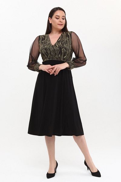 Asees Medium Size Double Breasted Collar Sleeves Tulle Dress