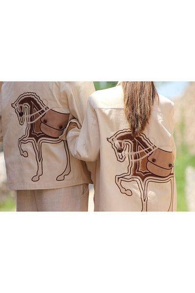 INVR Gabardine Unisex Jacket - Horse Embroidery and Button Detail
