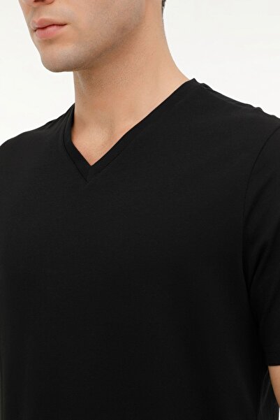 Kinetix Günlük V Yaka Düz Yazısız Erkek T-Shirt Siyah