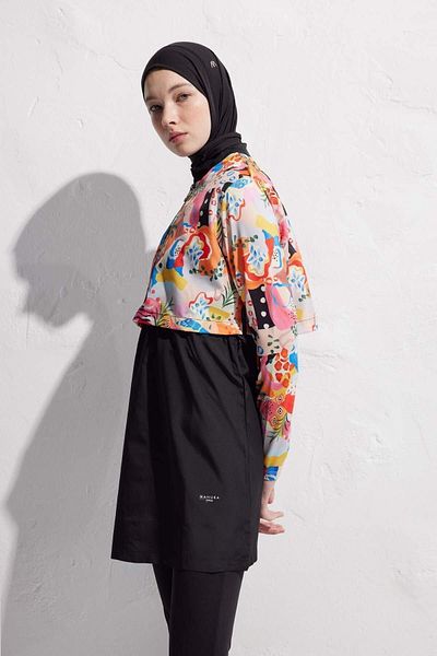 Manuka 3-teiliges Hijab-Badeanzug-Set aus abstraktem Fallschirmstoff