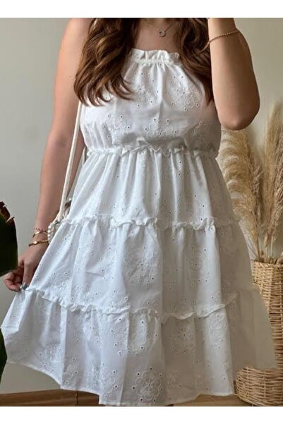 TOPSHOW Rochie Premium 100% Față, cu bretele albe, cu detaliu din bumbac