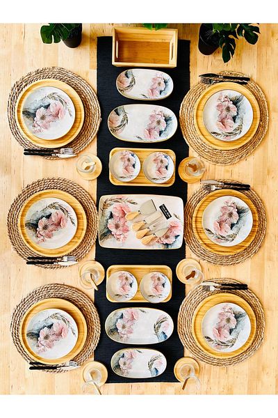 CASA DE BELLA 40 Piece Bamboo Floral Patterned Breakfast Set