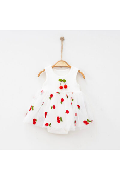 Cotton Baby Bodysuit Dress with Tutu Skirt and Bottom Snap Fastener