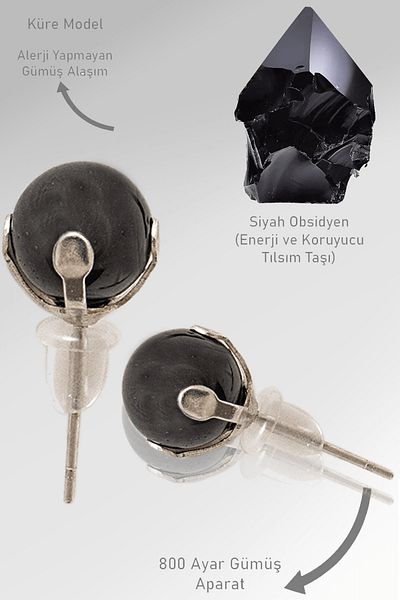 Tesbih Atölyesi Certified Black Obsidian - Natural Stone Earrings