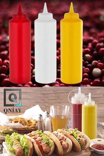 QNİAY 1000 ml Set of 3 Colored Sauce Bowl Oil Pot - Practical Decorating and Squeezing Ketchup Mustard Mayonnaise