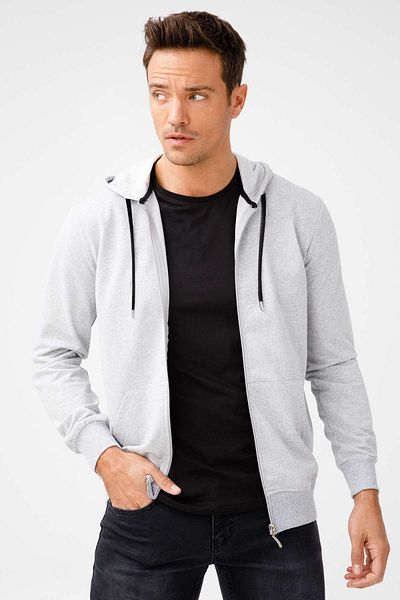 İgs Ανδρικό φούτερ A.Grey Hooded με φερμουάρ μοντέρνα εφαρμογή - Extra Slim Fit
