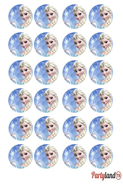 PartylandTR Frozen Elsa Karlar Ülkesi 5 cm. Yapışkanlı Yuvarlak Etiket - Stic...