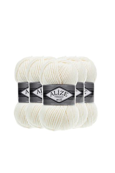 Alize Πλεκτό νήμα Alize Superlana Maxi 5 τεμαχίων - 62 κρέμα