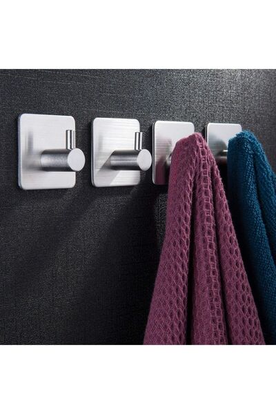 DELTAHOME Paslanmaz Çelik Set Tuvalet Kağıtlığı - 4 Adet Havluluk - Yapışkanlı Bant Sistem