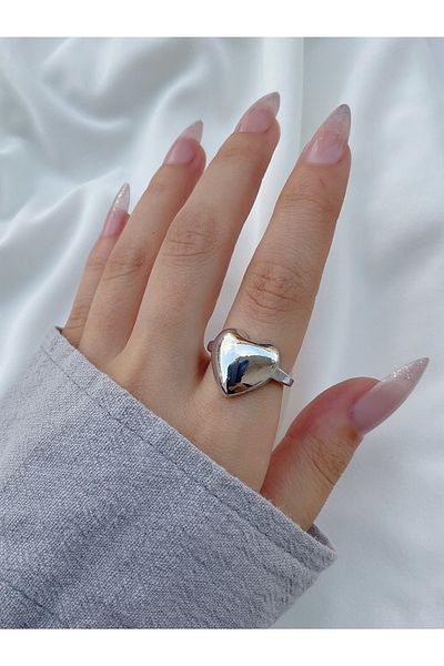 Eylülün Takısı Women's Silver Color Adjustable Heart Model Ring
