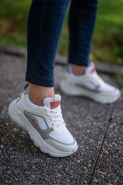 Nubbock Pantofi de damă ortopedici alb gri - pantofi sport casual NK1004