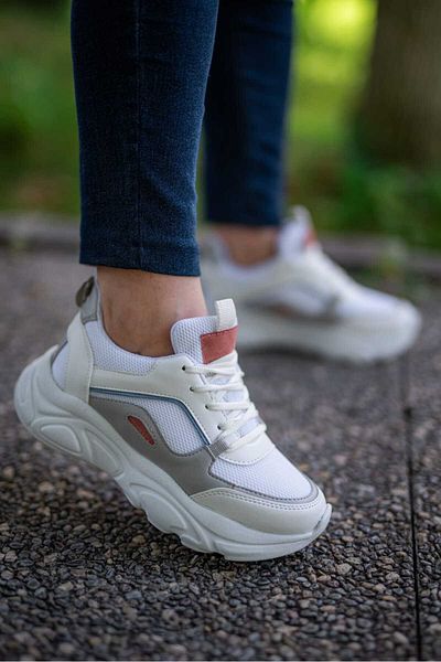 Nubbock Pantofi de damă ortopedici alb gri - pantofi sport casual NK1004