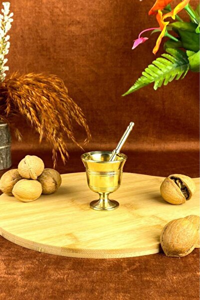 Tiesa Home Minyatür 40ML Döküm Pirinç Sarı Tokmak Havan Sarımsak Ezici 6cm