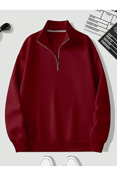 MOONBULL Unisex Dik Yakalı Yarım Fermuarlı Oversize Sweatshirt