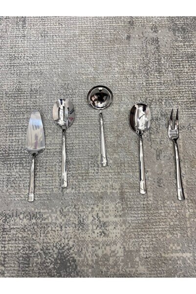 Mira züccaciye 5 Piece Stainless Steel Silver Serving Set - Colander, Ladle, Shovel, Fork, Spoon - Dowry Holder