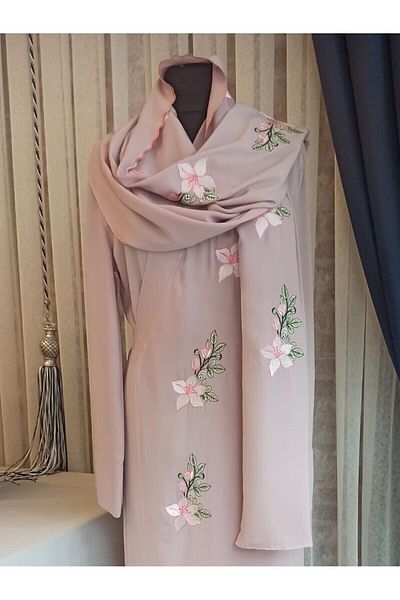 Misue Handmade Medina Embroidered Silk Prayer Dress and Dressing Gown Set - Tied Dowry Design