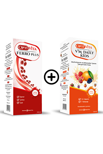 Optivita 2'li Set: Demir Şurup + Multivitamin Şurup Optivita Ferro Plus + Optivita VM Daily Kids