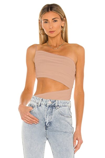 By Kul Design Γυναικείο μπεζ κορμάκι από μεταξωτό ζέρσεϊ με κορδόνι