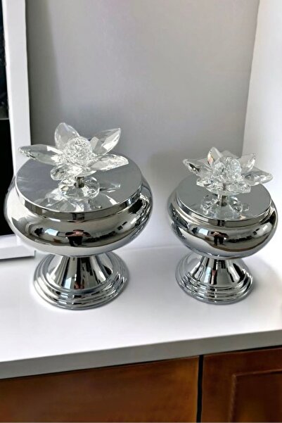 LEMİ DEKORASYON Kristal Kapaklı 2 Li Nilüfer Kutu Seti 20-15 cm