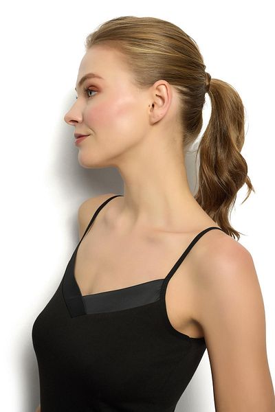 Jiber Women's Satin Collar Rope Strap Black Undershirt 626