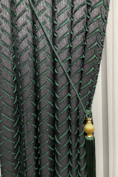 Cortibo Green Harmony Series - Tasseled Background Curtain, 1 to 2 Sparse Pleats