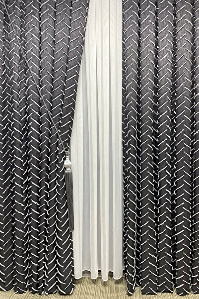Cortibo Harmony Series - Anthracite and Light Grey Tufted Background Curtain with 1 to 2 Sparse Pleats