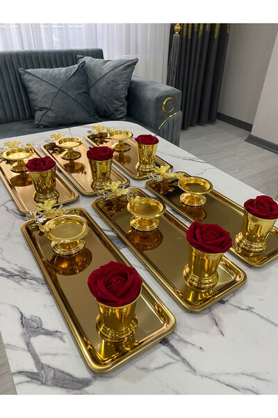 NEWTREND Züccaciye 3 FARKLI MODEL GOLD 6'LI ÇELİK BATON SUNUM TEPSİSİ GOLD GÜ...