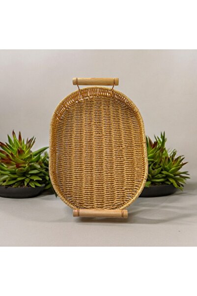 store trend Oval Orta Boy Sunum Dekor Rattan Tepsi