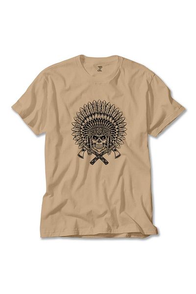 Z zepplin Skull Warrior Cream T-Shirt - Native American