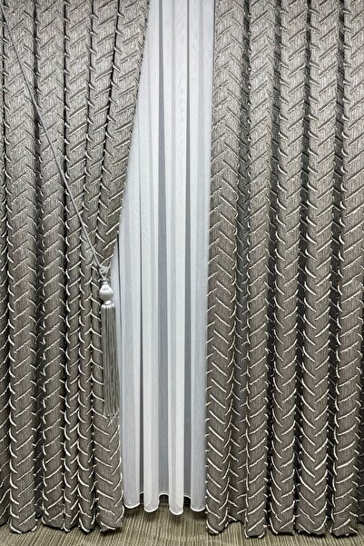 Cortibo Harmony Series Tasseled Background Curtain Stone Color - Pleated Free