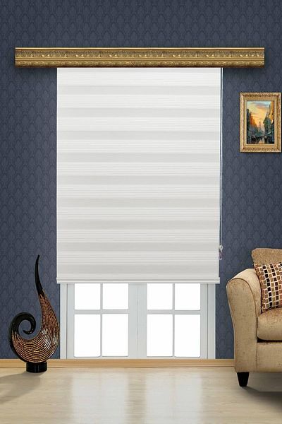 BigPazar Plain White Imported Bamboo Wide Pleated Zebra Roller Blinds Sunshade (Aluminum Case)