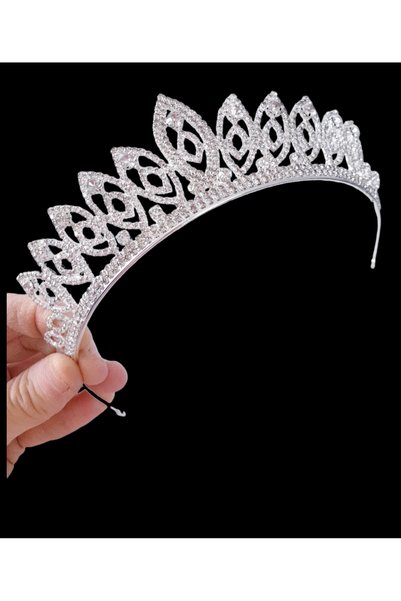 MAGRİB Almond Style White Crystal Stone Bridal Crown