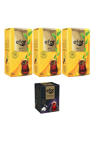 EFOR ÇAY Efor Rize Black Bulk Tea - 1,000gr x 3 Pieces + Bergamot Flavored Bud 100gr